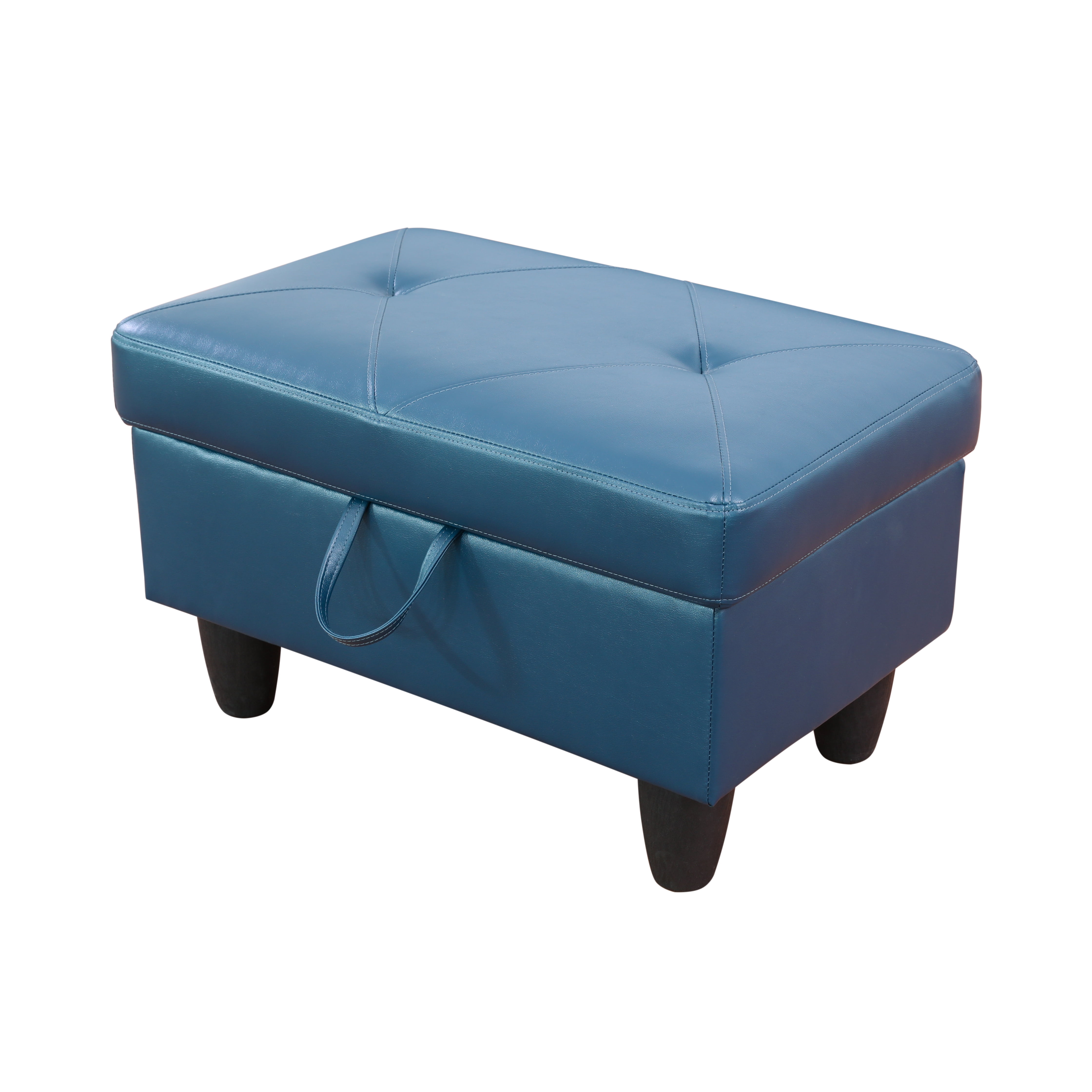 MAYEERTY Faux Leather Ottoman with Storage for Modular Sectional Sofa, Deep Blue