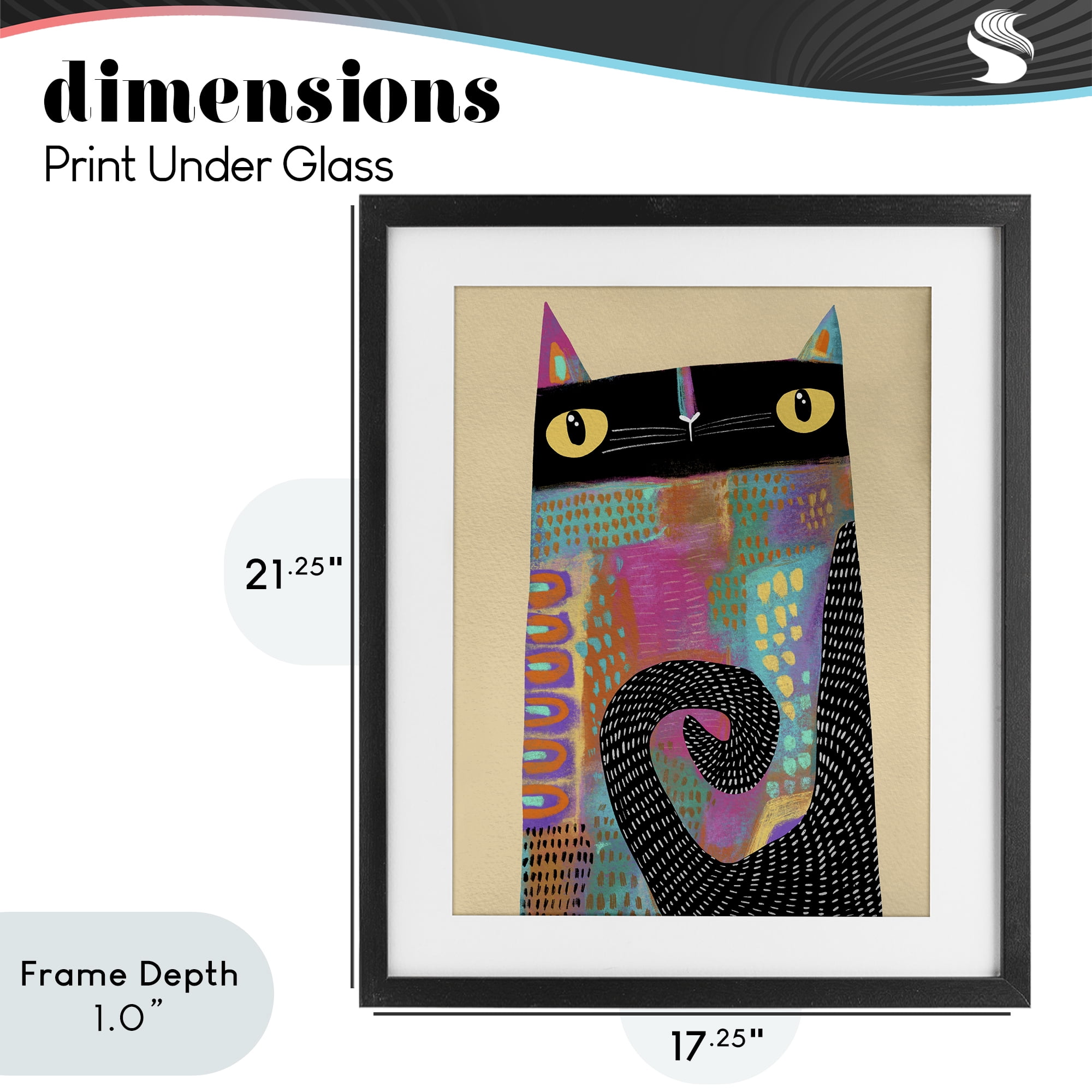 Stupell Industries Stylized Colorful Cat Black Framed Print Under Glass, design by Gabriela Avila