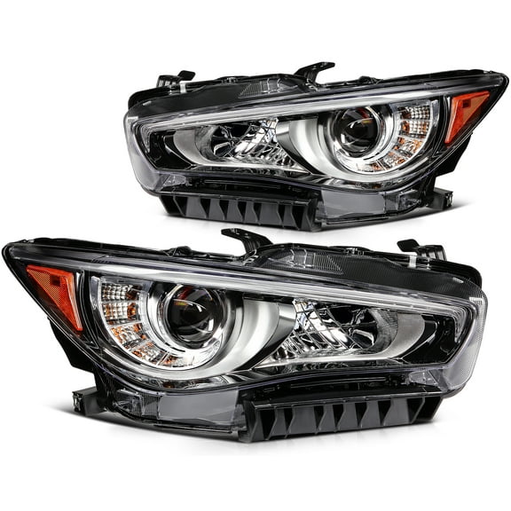 ECCPP LED Headlight assembly Fit 2014-2017 for Infiniti Q50 Black Housing Amber Reflector Pair Headlights 260104HB0B