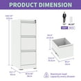 thumbnail image 4 of Dtwnek 3 Drawer Metal Vertical File Cabinet with Lock, Office Home Steel Vertical File Cabinet for A4 Letter Size, White, 4 of 8