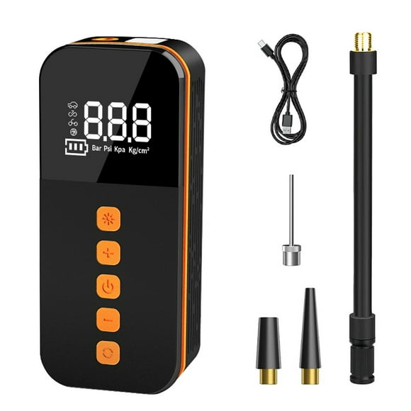 Portable Wireless Tire Inflator with LED Display, Multi-Mode Electric Air Pump for Cars, Bikes, and Balls, Auto Stop Feature, Built-in Power Bank, Compact Design - Black