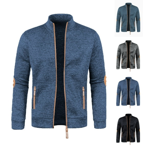 Puntoco Men's Slim Fit Full Zip Up Stand Collar Casual Knitted Sweaters Cardigan with Pockets Winter Clothing for Men Navy XL(XL)