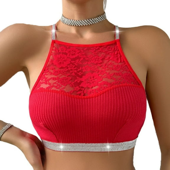 New Suspender Vest Mesh Sleeveless Lace Halter Cami Streetwear Beauty Back Halter Tank Top