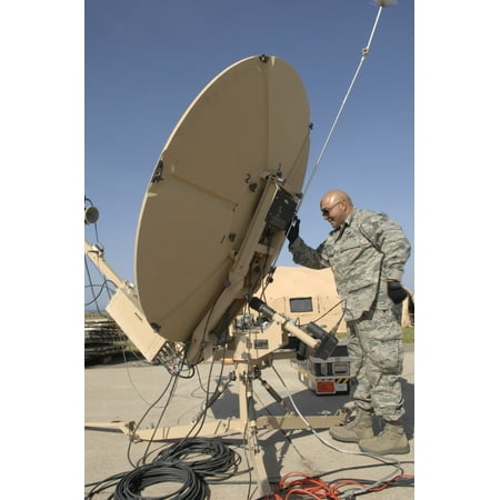 Air Force Staff Sergeant Stripes April 17 2011 - US Air Force Staff Sergeant assembles a satellite communications dish in support of Patriot Hook 2011 at Naval Auxiliary Landing Field San Clemente California Poster Print ()