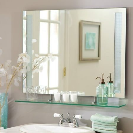 Décor Wonderland Frameless Roxi Wall Mirror with Shelf - 31.5W x 23.6H in.