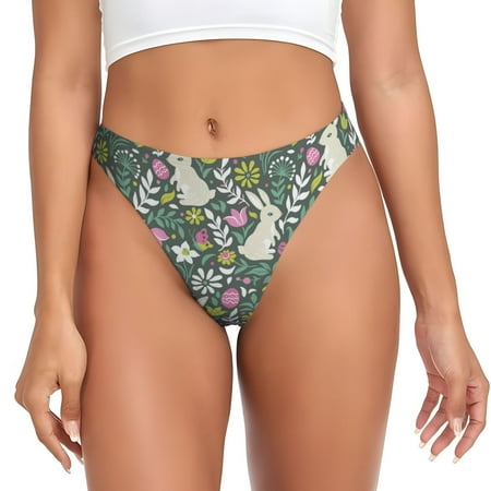 Thongs for Women - Art Cute Rabbit Butterfly Flower No Show Seamless Womens Thongs Underwear  Soft Stretch G String Thongs for Women Cuteness Ladies Thong Bikini Panties Briefs