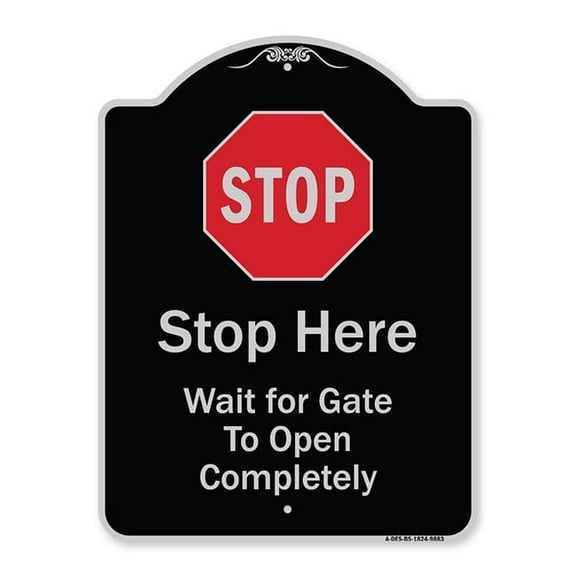 SignMission Designer Series Sign - Stop, Wait For Gate To Open Completely With Symbol | Black & Silver 18" X 24" Heavy-Gauge Aluminum Architectural Sign | Protect Your Business &