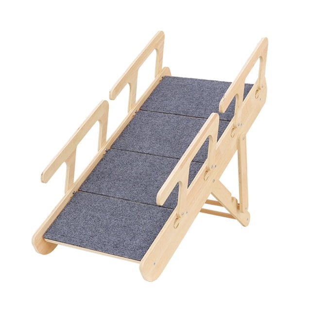 Bunblic Wooden Pet Stair Dog Ladder Portable Creative,Stable Carpeted Pet Ramp 2 in 1,for High Beds Cars for Small Medium Large Dogs 4 steps