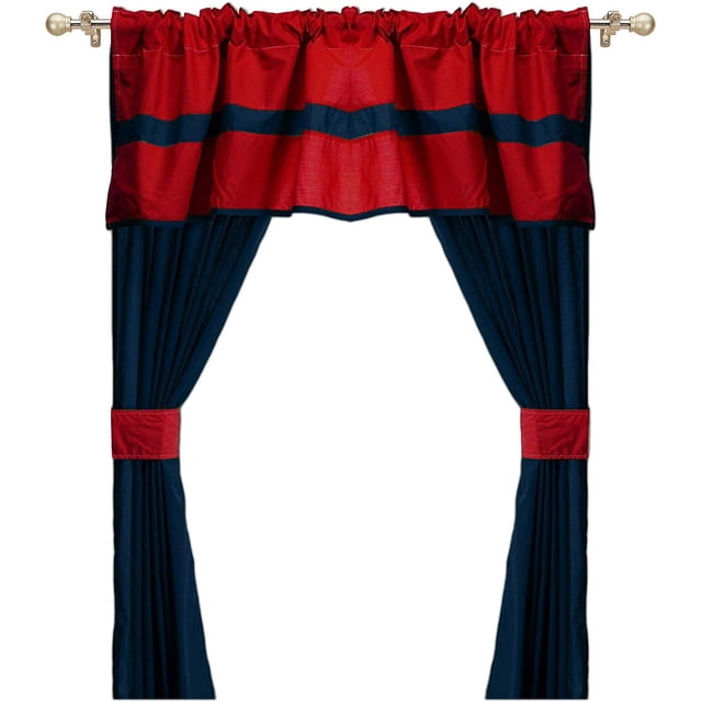 Ensemble de Literie pour Poupée, 5 Pcs, Cantonnière de Fenêtre à Rayures Unies avec Rideaux, Rouge/marine