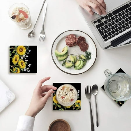 

ZHANZZK Sunflowers Set of 4 Coaster for Drinks Absorbent Ceramic Stone Coasters Cup Mat with Cork Base for Home Kitchen Room Coffee Table Bar Decor