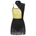 thumbnail image 3 of Alvivi Women's Sequin Latin Dance Dress Sleeveless Fringe Hem Jazz Ballroom Samba Salsa Leotard Gold M, 3 of 7