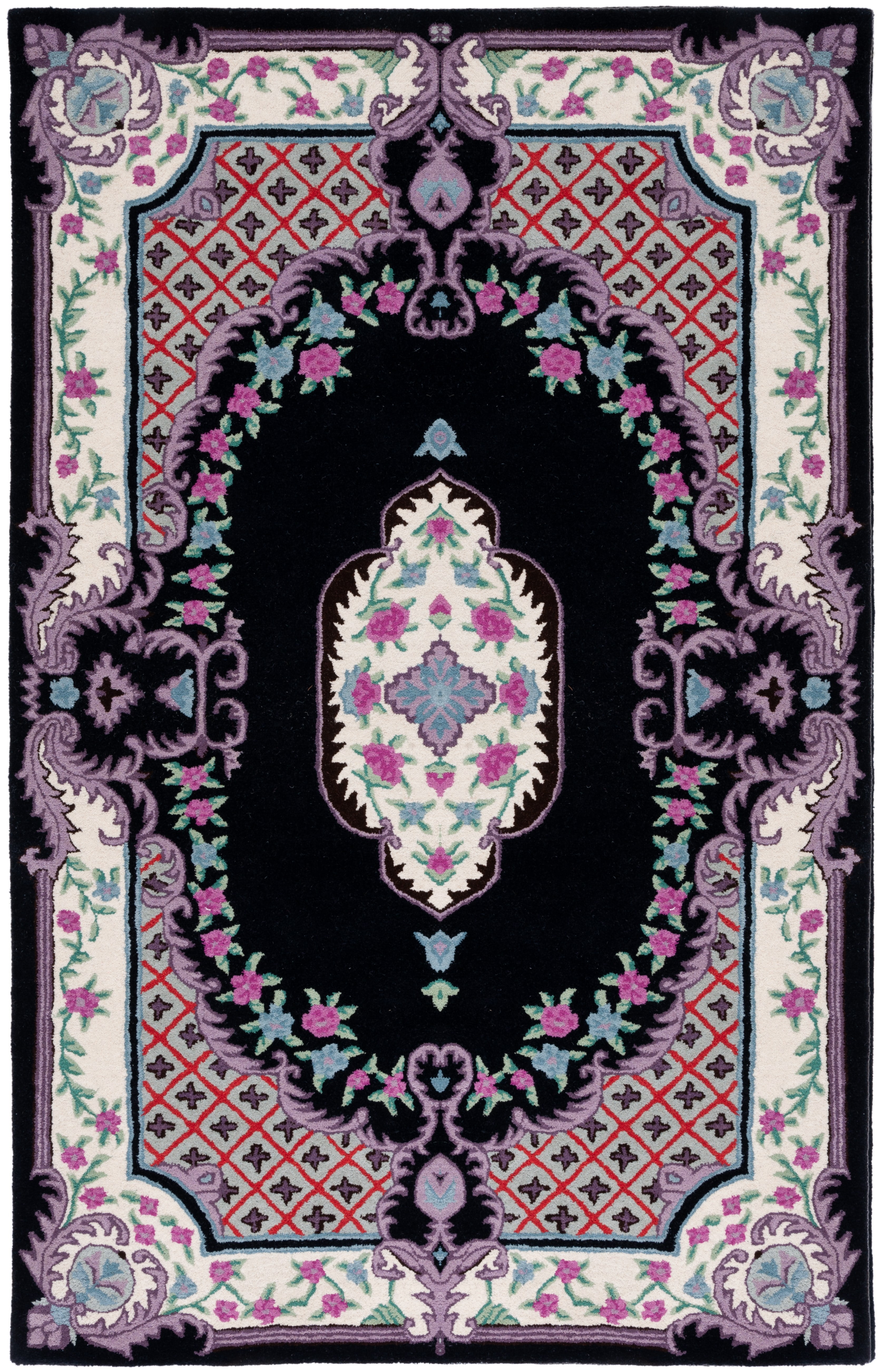 SAFAVIEH Bellagio Chandler Floral Wool Area Rug, Black/Ivory, 5' x 8'