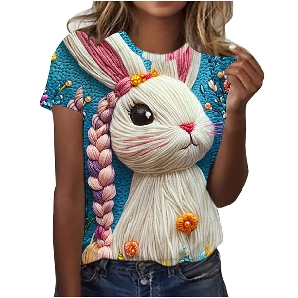 Tops de Ajuste Suelto para las Mujeres Sudadera Casual Impresa Manga Corta Cuello Redondo Superior, Poliéster