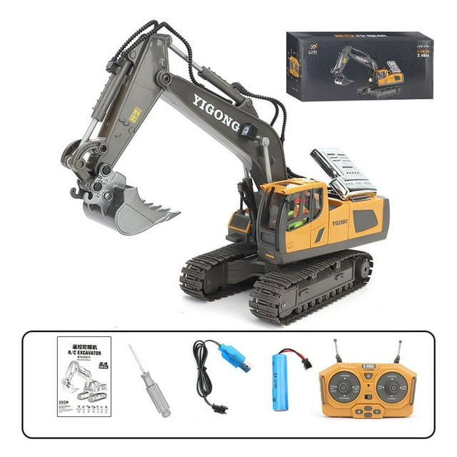 RC Excavator Toys,Remote Control Excavator Toys,2.4ghz Remote Control Construction Vehicle Set,with Cool Lights/Sounds,680 Rotation/Metal Shovel,15 Channel RemoteControl Construction Toy for Adult