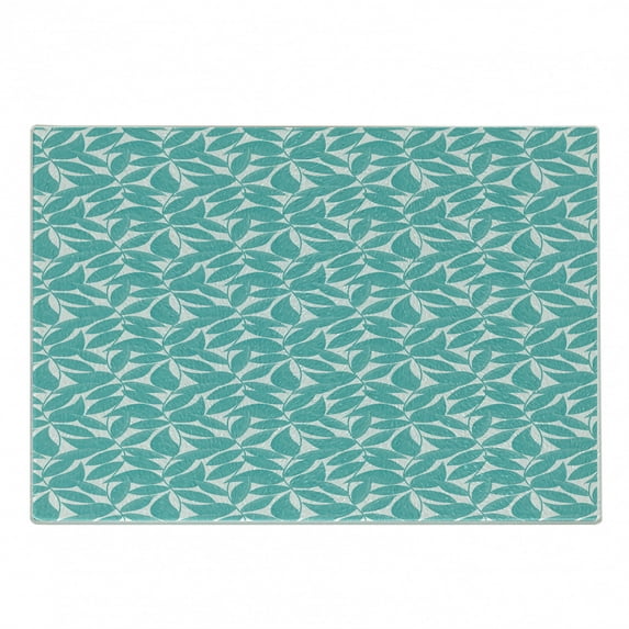 Turquoise Cutting Board, Foliage Pattern with Exotic Leaves Tropical Themed Image Graphic Stripes, Decorative Tempered Glass Cutting and Serving Board, Small Size, Turquoise White, by Ambesonne