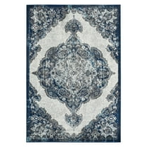 Luxee Designs Alexandria Collection 4x6 Area Rug, Medallion Rugs for Living Room, Bedroom, Kitchen, Office, Pet Friendly, Low Pile, High Traffic Area, Stain Resistance - Ivory/Navy