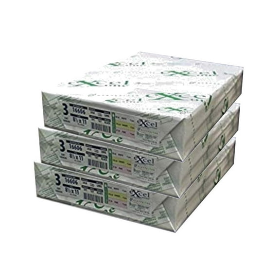 Excel One (16606) Carbonless Paper, 8.5 x 11, 3-Part Forward (Bright White/Canary/Pink) - Three (3) Reams (750 Sets)