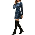 thumbnail image 4 of Allegra K Women's Retro Velvet Peter Pan Collar A-Line Polka Dots Dress, 4 of 6
