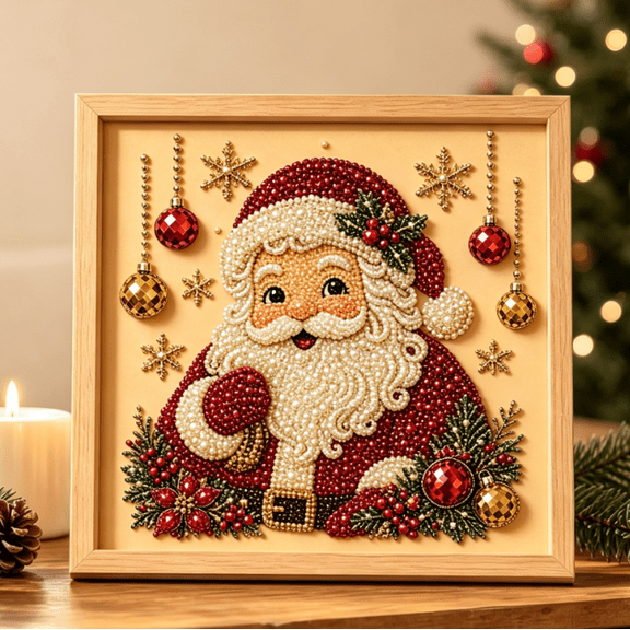 Luckky DIY Christmas Pearl Diamond Painting Art Kit with Frame,Christmas Pearl Beads Art Craft for Adults Beginner,Gemstone Diamond Dots Beads for Home Wall Decor,Healing Stress-Relieving(Santa)