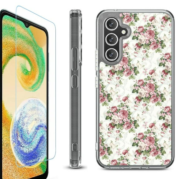 OneToughShield ® Compatible with Samsung Galaxy S23 FE Fan Edition, Shockproof Phone Case, with Tempered Glass Screen Protector - Floral/Rose