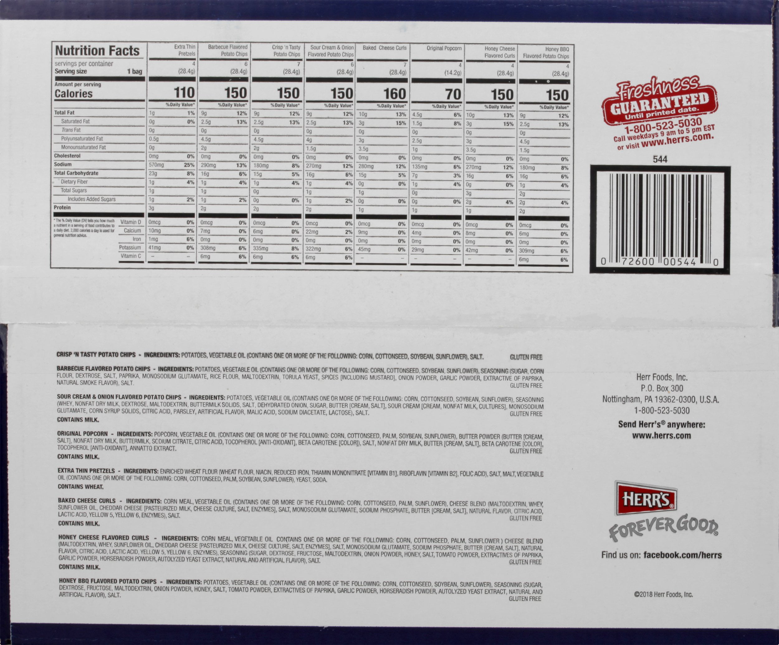 Herr's Snacks Variety Pack, 42 count, 40 oz