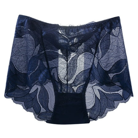 YHGFVOKJ Womens Underwear Plus Size High Waist Hollow Out See Through Low Rise Panties Lace Seamless Briefs Plus Size Womens Underwear Dark Blue XXL