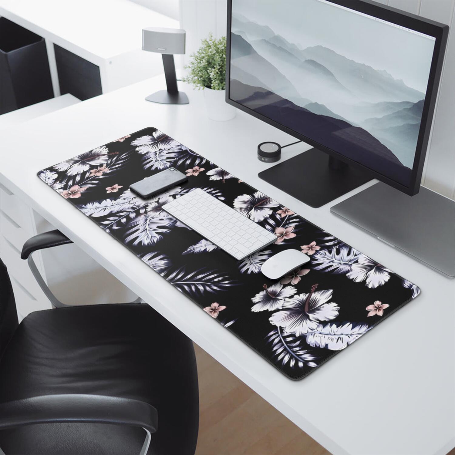 Long Mouse Pads for Desk,Pioneer Flower Floral Print Pattern Desk Mats on Top Of Desks, Desk Mouse Pad Extra Large with 3mm Non-Slip Base and Stitched Edge for Gaming,Office,Work,Home 31.5"x11.8"
