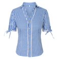 thumbnail image 5 of vigerkar Women's Vintage Plaid Shirt with Lace Trim & V-Neck – Stylish Button-Down Retro Blouse Blue, M, 5 of 9