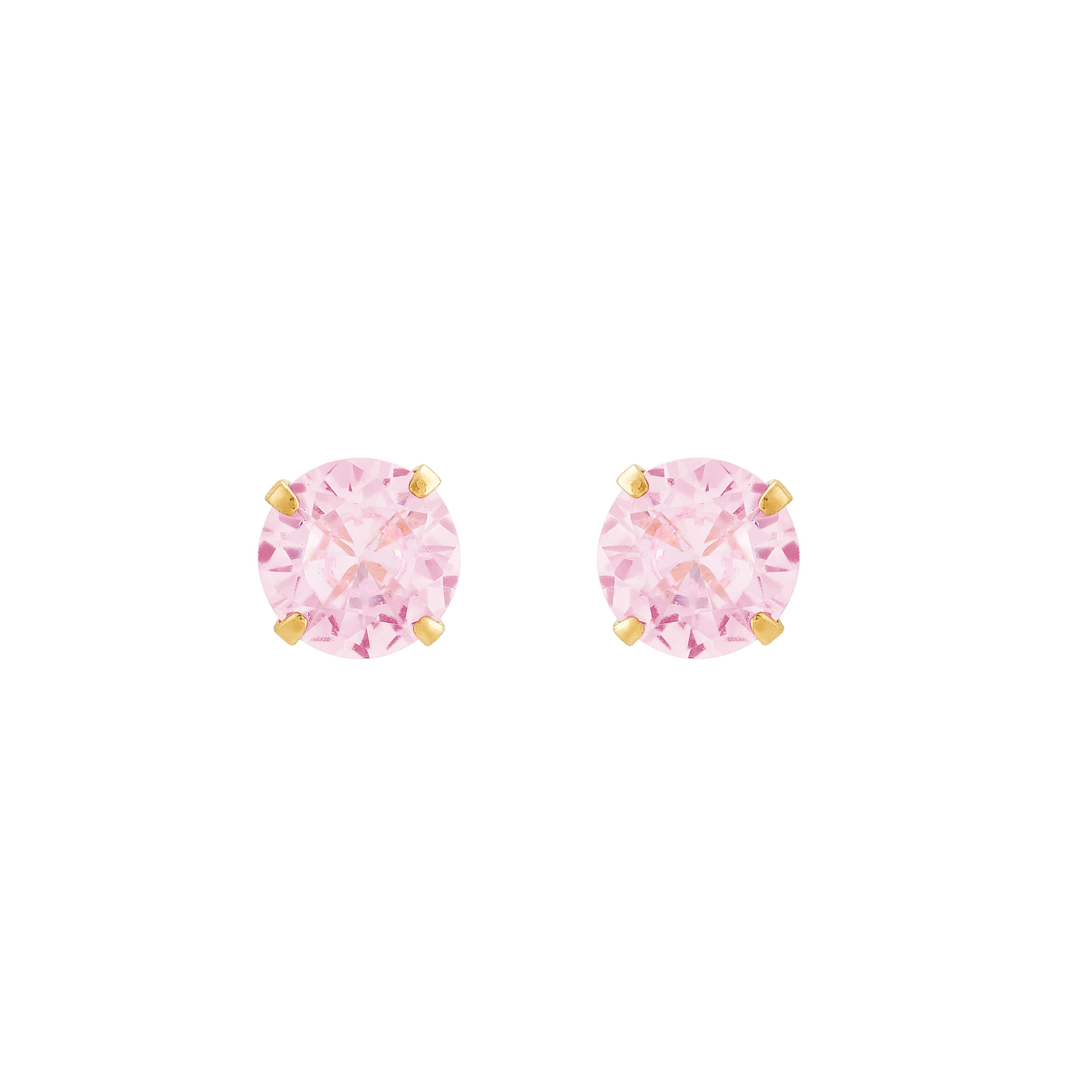 Brilliance Fine Jewelry Pink Cubic Zirconia Hollow Ball Back Studs in 14K Yellow Gold