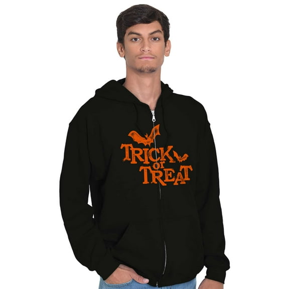 Happy Halloween Trick or Treat Bats Unisex Fleece Graphic Zip Up Hoodie Brisco Brands 2X
