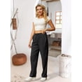 thumbnail image 3 of Pantalones JEKAOYI para mujer, cintura alta, con cordón, recto, negros, 3 of 5