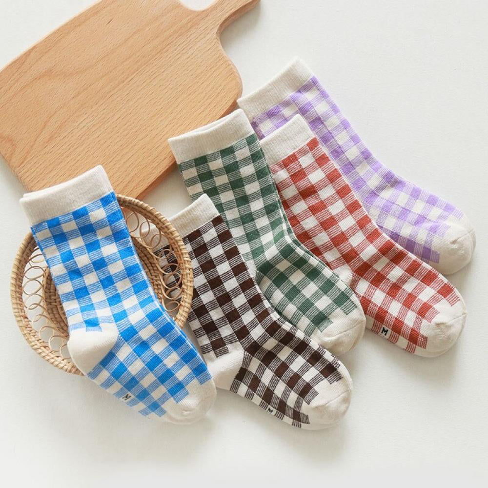 6 or 12 Pairs Girls Cotton Gingham Ankle Socks School All Sizes Baby to Adult 