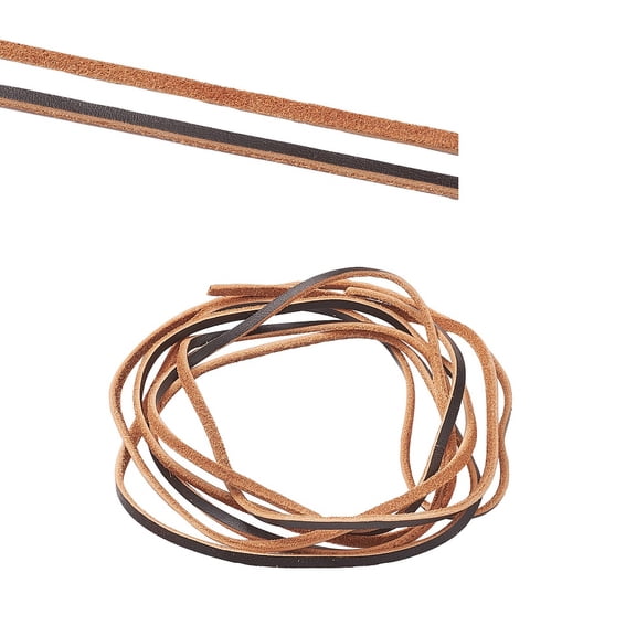 6.5ft Flat Genuine Leather Cord 3mm(1/8") Leather Braiding String Brown Strips Cord for Jewelry Making Shoe Lace Bracelets Necklaces Handbags