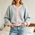 thumbnail image 2 of Womens Striped Cardigan Sweaters Long Sleeve Button Up Knit Tops Oversized Button Down Fall Winter Cardigan (Z001#-Grey L), 2 of 5