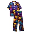 thumbnail image 6 of Halloween Pajamas Halloween Pumpkin Print Plus Size Wide Leg Button Pajamas for Women Set, 6 of 7