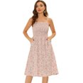 thumbnail image 1 of INSPIRE CHIC Robe Fleurie pour Femme à Bretelles Spaghetti, Smockée, avec Poches, Rose, TP, 1 of 5