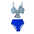 thumbnail image 4 of DHFJKG Women Swimsuits Floral Print Bowknot Two Piece Swimwear Bikini Top With High Waist Briefs Bottoms Tummy Control Bathing Suit Summer Trendy Beachwear, 4 of 4