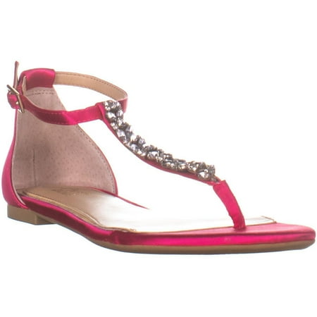 Womens Jewel Badgley Mischka Gabby T Strap Flat Sandals, Pink, 5 US