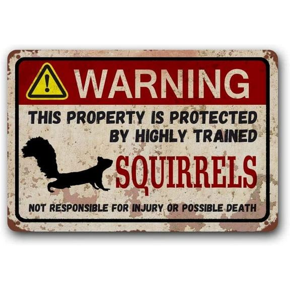 Squirrels Retro Sign,Funny Metal Signs Warning Sign Pet Gift, Exotic pet, Small Pet Tin Sign 8 X 12 Inches