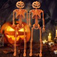 thumbnail image 1 of HBASD - 2 esqueletos de plástico articulados de 14,96 pulgadas para Halloween, decoración de calabaza con articulaciones móviles, esqueleto humano pequeño para patio, jardín, decoración de fiesta, 1 of 8