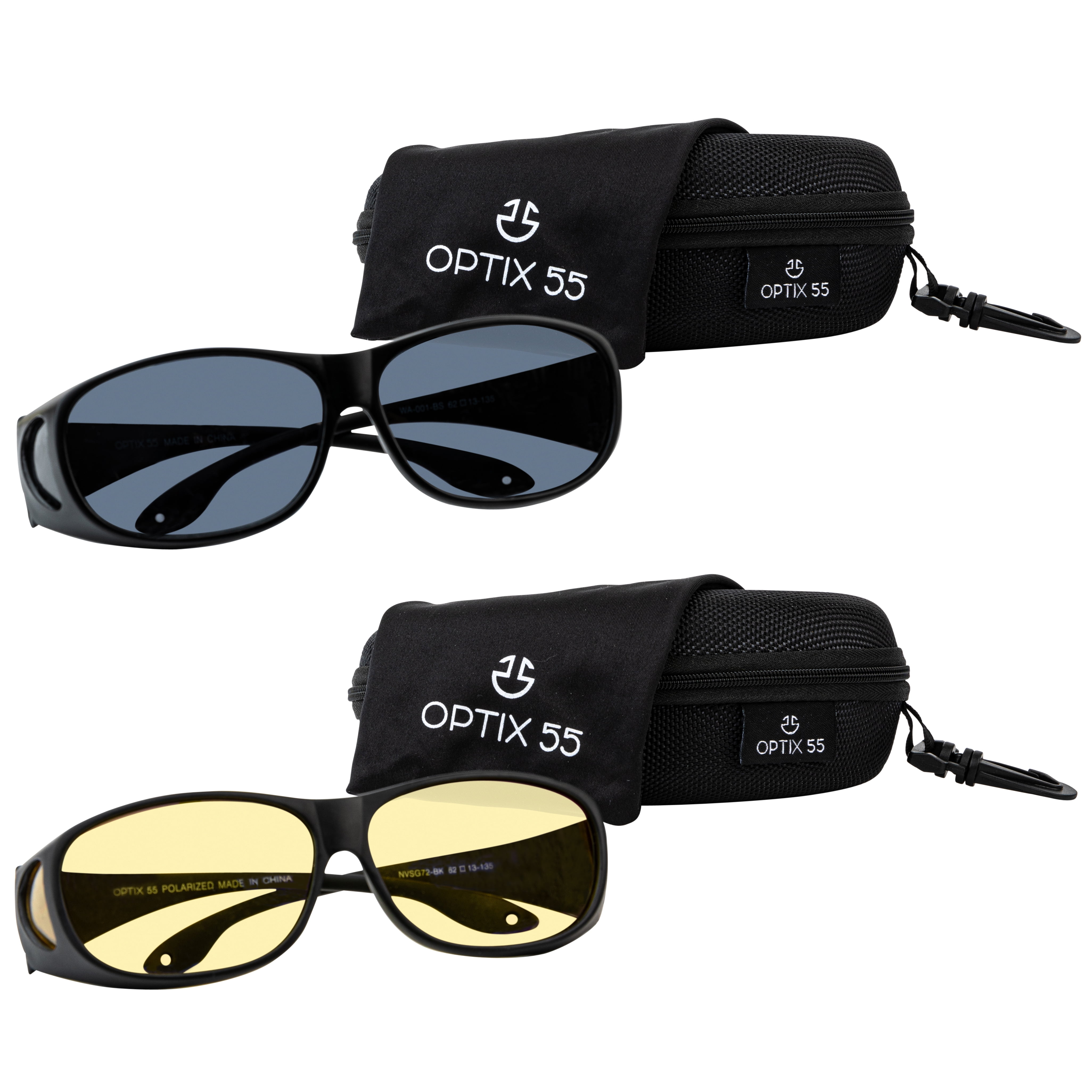 BOZEVON Wear Over Sunglasses For Men Women UV400 Fit Over Glasses Set of 2 PCS Sunglasses and Night Driving Glasses 