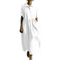 thumbnail image 3 of Shirt Dresses for Women Cotton Linen Cap Sleeve Casual Formal Dress Button Up Lapel Collared Pleated Flowy Maxi Dresses White Dress,Size S-2XL, 3 of 7
