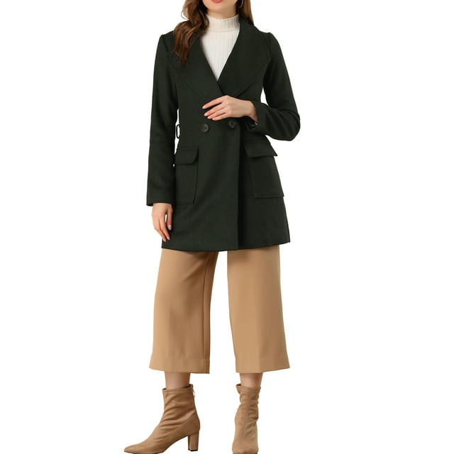Abrigo largo de mujer elegante con solapa y cinturón en negro, talla XS