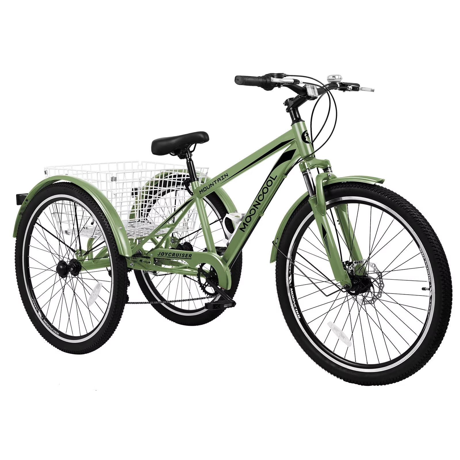 MOPHOTO 24/26 Inch Mountain Tricycle for Adults, 7 Speed Seniors Three Wheel Bikes,  Men's Women's Tricycles Trikes with Shopping Basket, Exercise