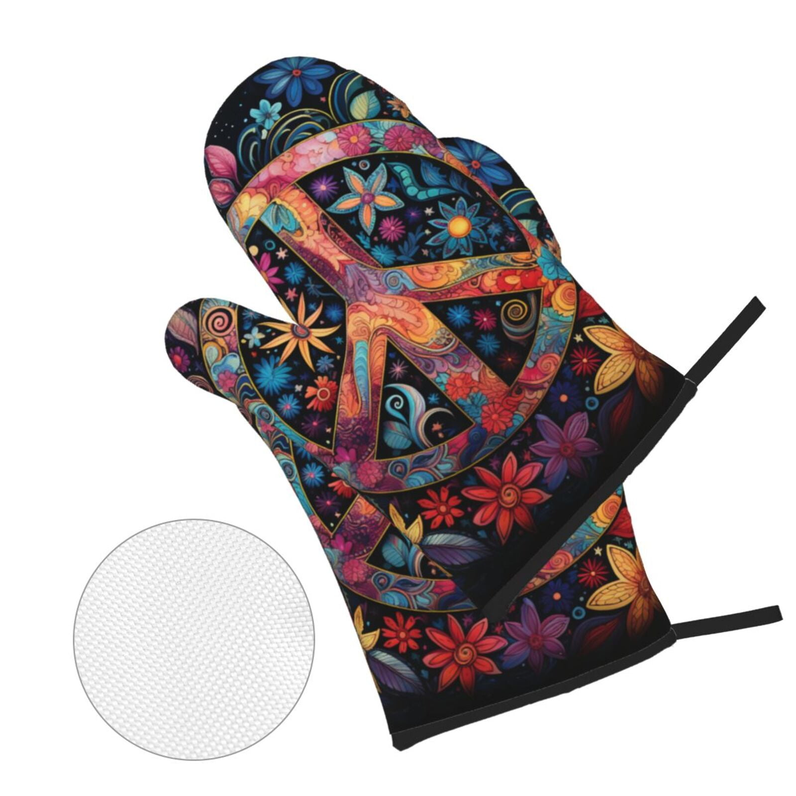 Peace Sign Hippy Art 4Pcs Oven Mitts and Pot Holders Sets Oven Kitchen Gloves Hot Pads for Cooking BBQ Baking Grilling