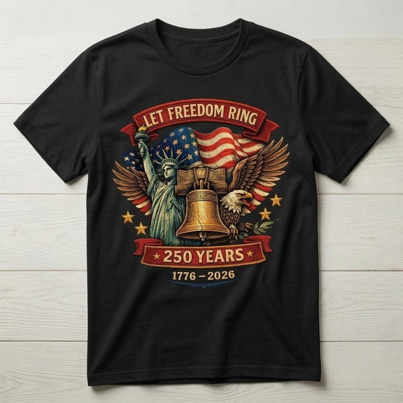 CLOTEX Patriotic Let Freedom Ring Shirt, USA 1776-2026 Liberty Bell Eagle Graphic Tee, Navy S