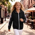 thumbnail image 5 of FAVIPT Girls Zipper Hoodies Side Ribbon Bow Long Sleeve Hooded Sweatshirt with Kangaroo Pocket Casual Cute Loose Hoodie Jacket Black,12-13Years, 5 of 7