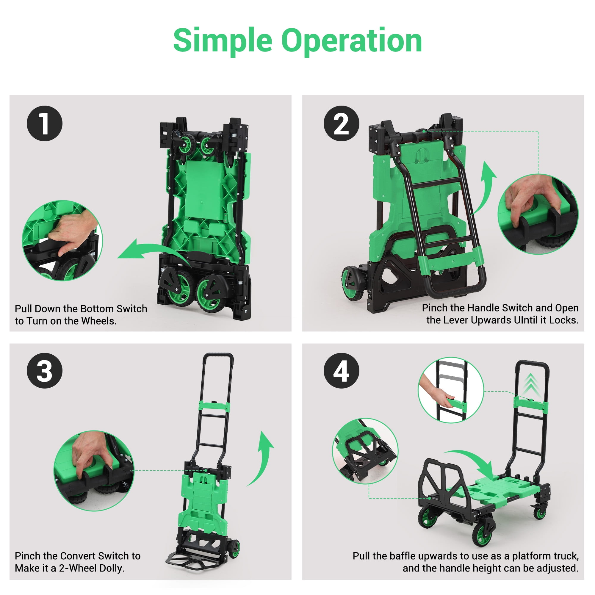 Garvee Folding Hand Truck Dolly with Folding Basket, Collapsible Carts with 4 Wheels, 330Lb for Moving, Shopping