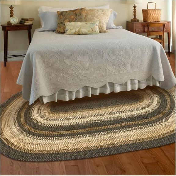 Homespice Kilimanjaro Jute Braided Area Rug, 5' x 8' Oval Black and Brown, Reversible, Natural Jute Yarn Rustic, Country, Primitive, Farmhouse Style