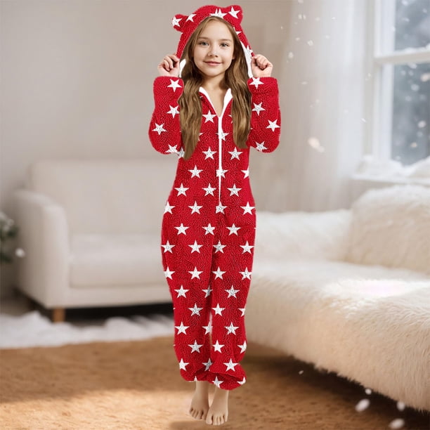 Pantalones largos para niña, mono de manga larga con capucha y manga larga, pijama informal de invierno cálido, ropa de dormir para niña, mono de poliéster